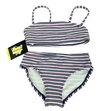 New Art Class Girls XS 4/5 UPF 50 Blue Pink Striped Bikini 2PC Swimsuit
