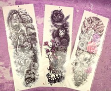LOT Tattoos Full Sleeve Large Arm Leg Temporary Sugar Skulls Purple Pink Flowers