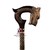 ZAIN Handmade Walking Stick Carved Animal Walking Cane Wolf Valentine Gift