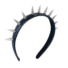 Women's Black Faux Leather Steampunk Spiked Rivet Gothic Headband Hairband