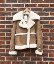 All Saints Ladies FARLEY Sheepskin SHEARLING Leather Biker Jacket MEDIUM 2 A302