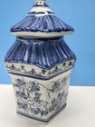 Vintage Chinoiserie Blue & White Porcelain Pagoda Canister with Lid — photo 3