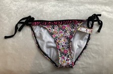 OP String Tie Ruffle Bikini Bottoms Floral Swim Bathing Suit Small Rare