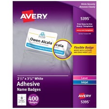 Flexible Printable Name Tags, 2-1/3" x 3-3/8", Matte White, 400 Removable Badges