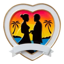 Destination Wedding Bride and Groom between Palm Trees Personalized Christmas Tr