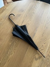Antique Victorian British Make Black Mourning Parasol Umbrella Wood Handle