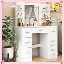 10 Lights LED Mirror For Bedroom White Makeup Dressing Vanity Table US