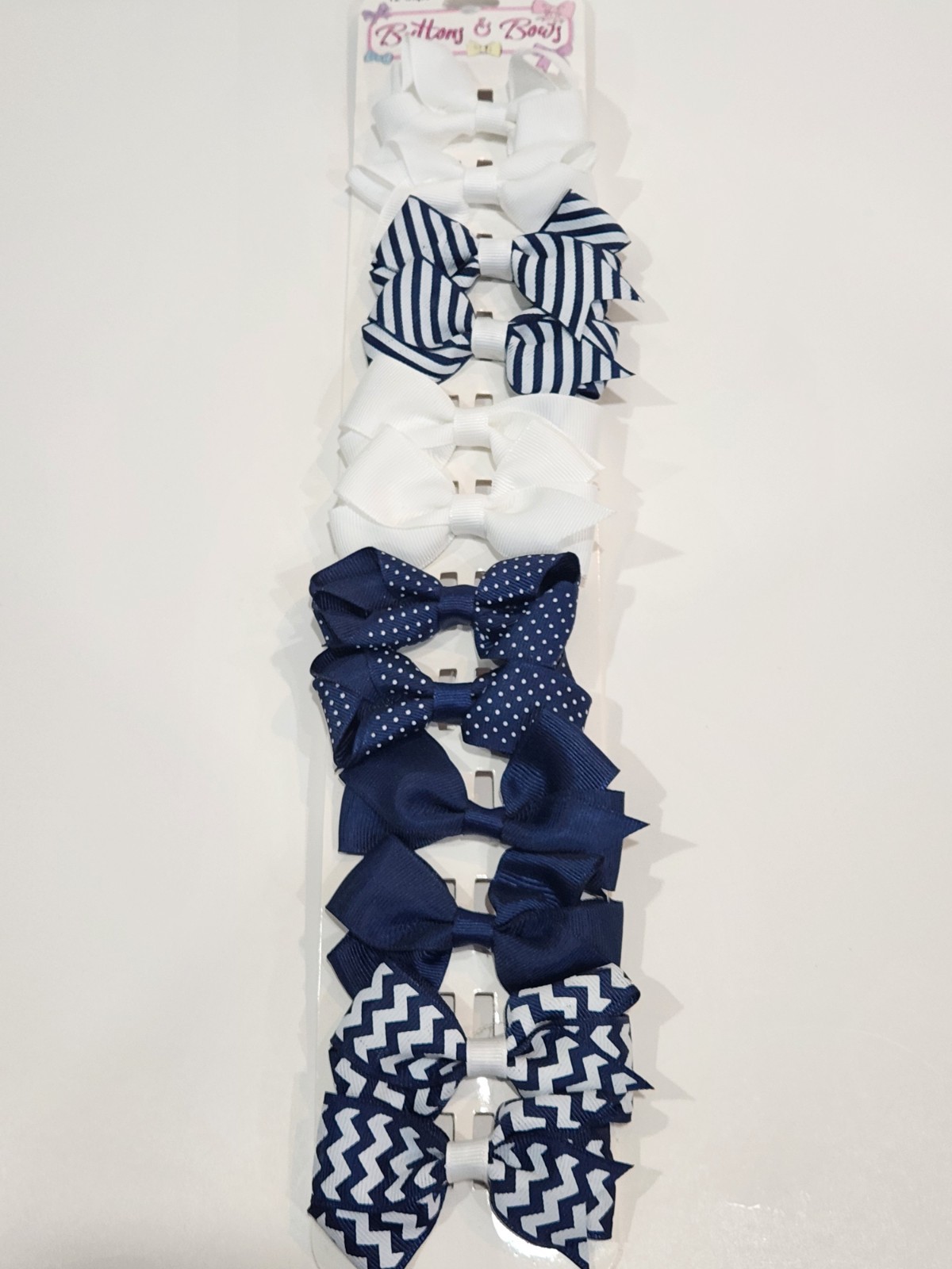 Assorted Hair Clip Bows Navy- Dark Blue/White 12 Piece Set New