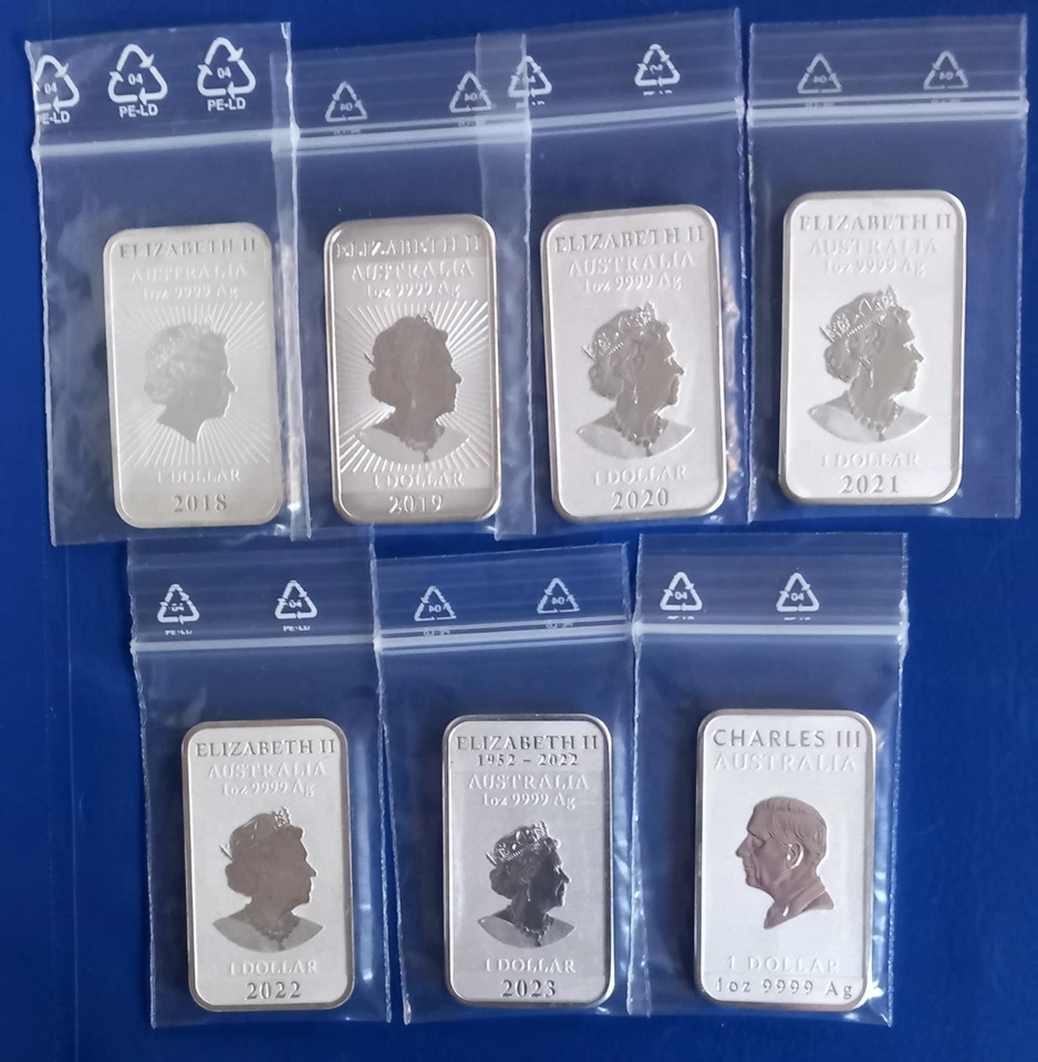 7x 1oz Silber Ag 9999 "Dragon Rectangle" Perth Mint Australien 2018-2024 st - Bild 4 von 4