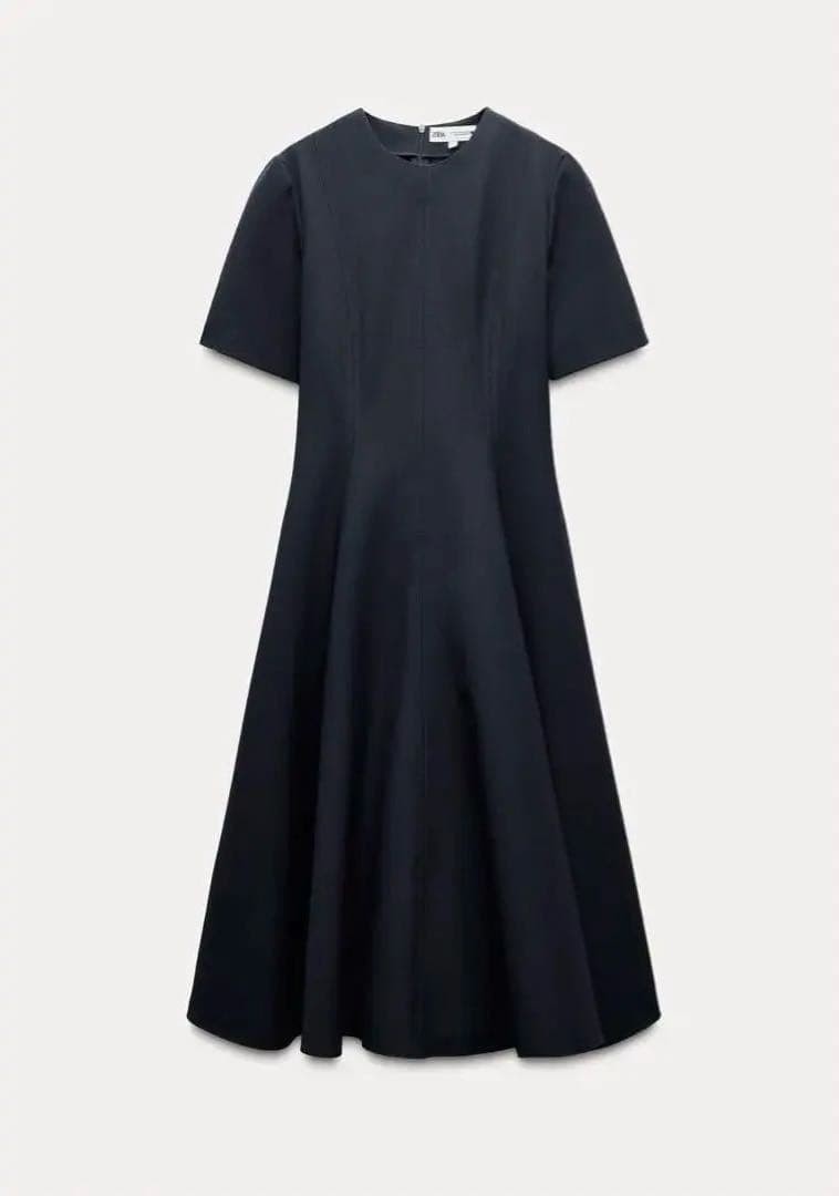 ZARA ZW Collection Godet Midi Length Dress Navy XS