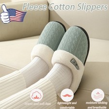Women's Home Slippers with Cow Horn Buckle Fleece Anti Slip and Warm Cotton Mop