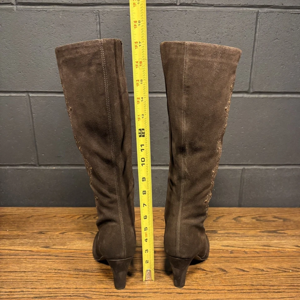 Laura Ashley Hadley Brown Suede Leather Embroidered Knee High Boots Women’s 8.5 - Image 4 of 4