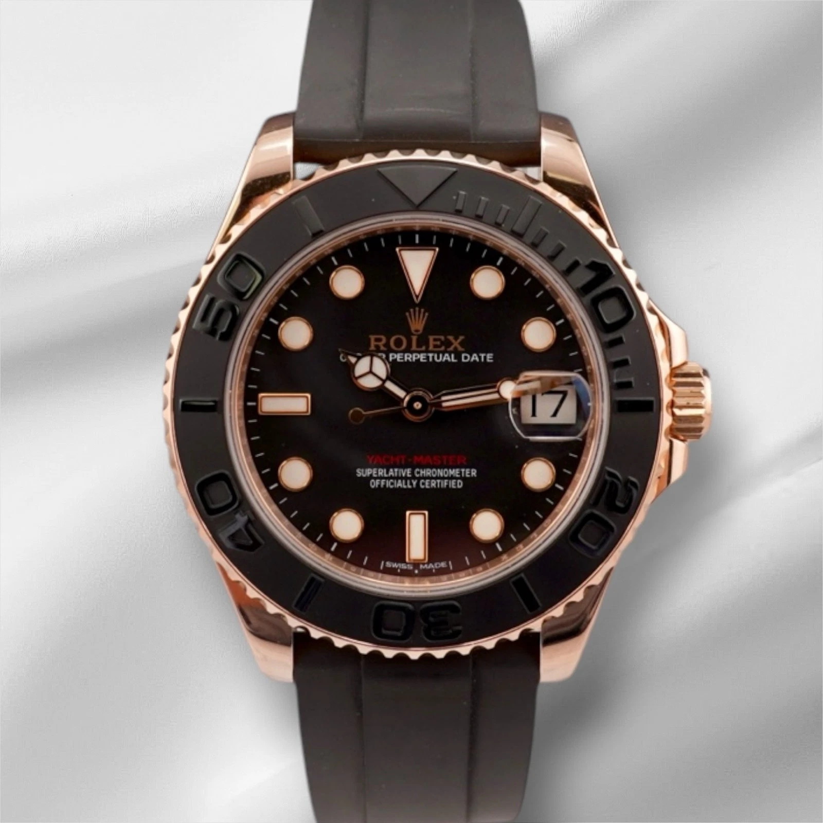 Rolex — Rolex 37mm Yacht-Master Oysterflex Ceramic Bezel Rose Gold Men's Watch 268655