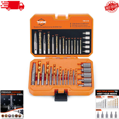 Easy Out Screw Extractor Set w HSS Steel Reverse Drill Bit for Broken Nuts 19PCS