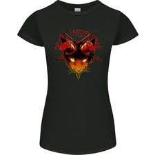 Camiseta Devil Inside Me Satanic Cat Demon Evil para mujer corte pequeño