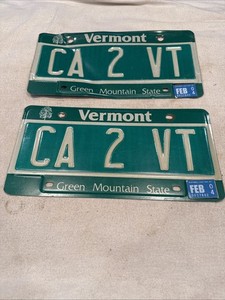 Vermont VT License Plate Tag 2004 Pair Set CA 2 VT California To Vermont