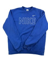 Nike Sportswear Club Fleece Crewneck Sweatshirt Blue White Spellout Logo Large