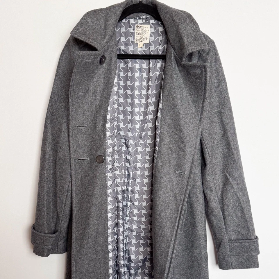 Chaquetón grande de tul Anthropologie gris forrado de doble pecho mezcla de lana atemporal Foto 4 de 4