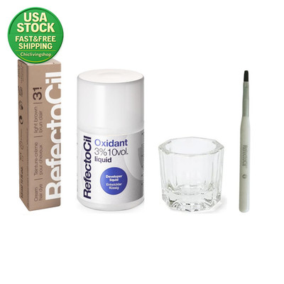 Refectocil Hair Tinting Kit Cream Dye Liquid Oxidant 3% Brush Dish Light Brown