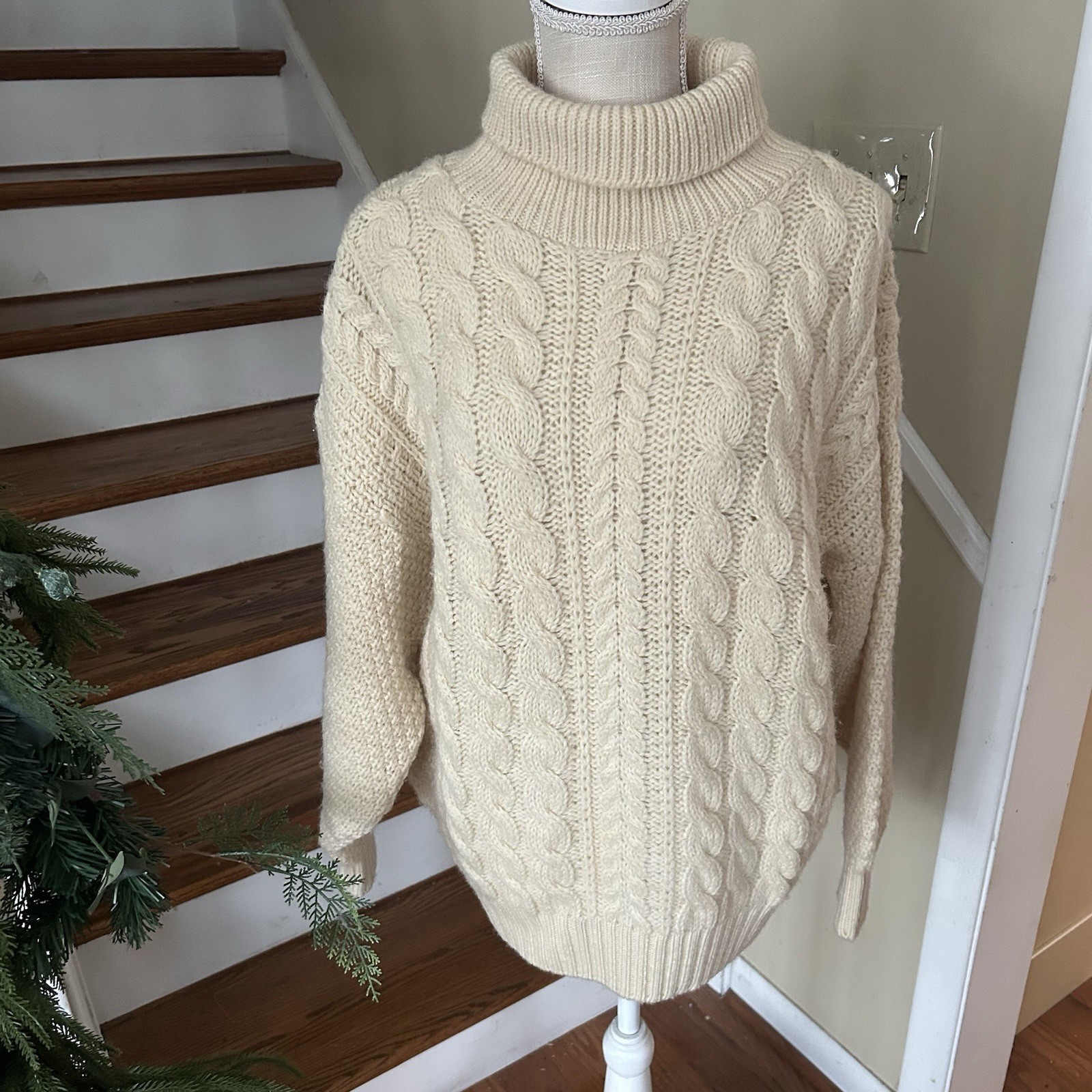 Black Cat Vintage Wool Cable Knit Nautical Fisherman Sweater Women’s L Chunky