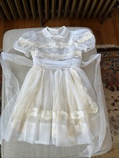 Vintage Miss Quality Ivory White Ruffles Lace Girls M Dress Wedding Flower Party