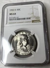 1953 S 50c Franklin Silver Half Dollar NGC MS 64