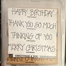 Stampin' Up Wood Rubber Stamp Set - Greetings 4 You Theme