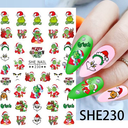 NEW G-rinch Christmas Nail Stickers Kids Santa Reindeer Gingerbread Snowflake - Picture 11 of 15