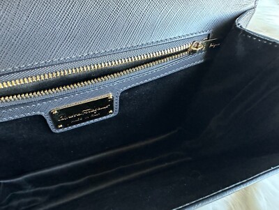 AUTHENTIC Salvatore Ferragamo Ginny Shoulder Bag Navy Saffiano