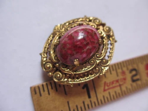 Vintage French Fur Dress Scarf Clip with Cabochon Paris, France Costume Jewelry