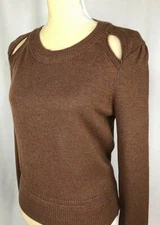 Chelsea Violet Women Sweater Pullover Small Cotton Keyhole Crochet Brown Clay NW