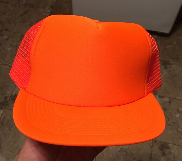 Vintage Plain Fluorescent Orange Snapback Hat Hunting Hi Visibility NOS