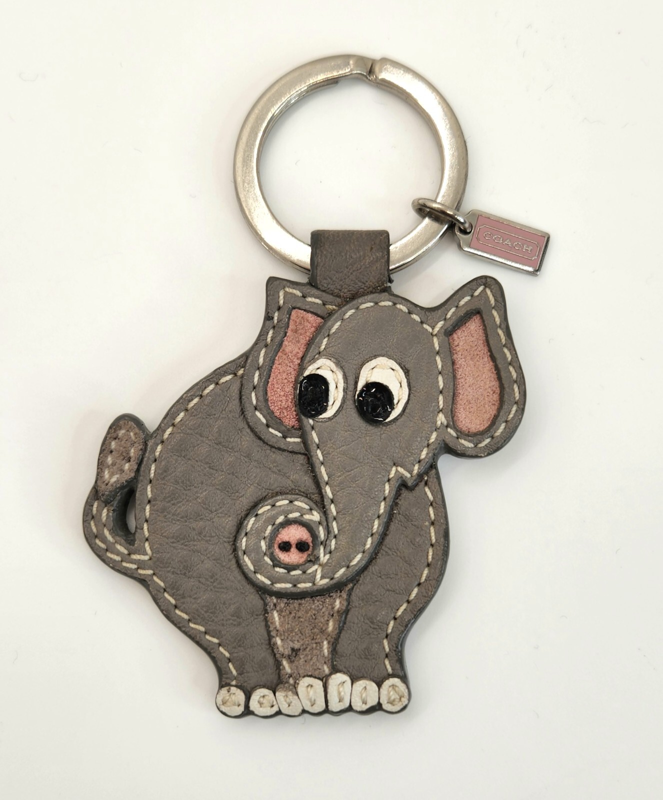 Coach Leather Elephant Keyring Bag Charm Grey Pink Wh… Gem