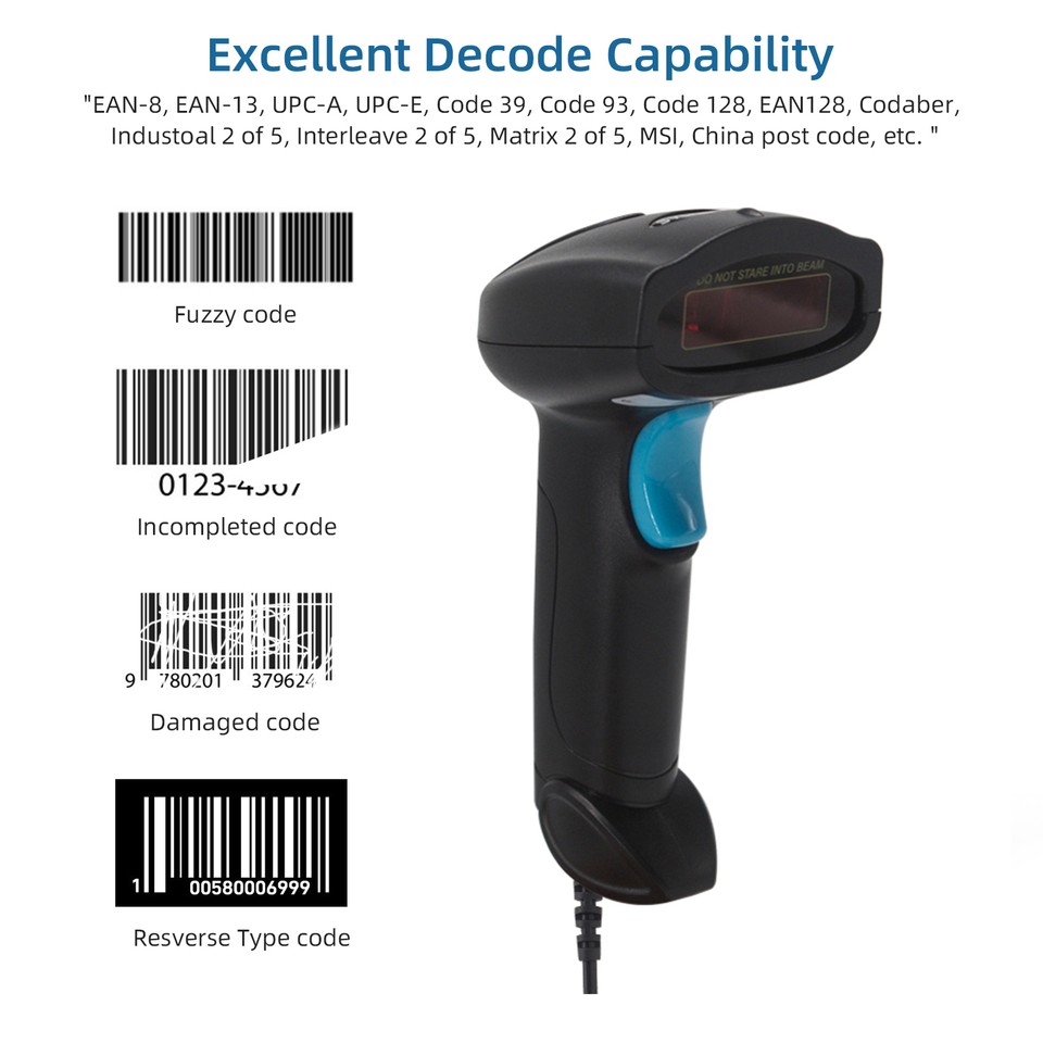 1D Barcode Handheld Bar Code Reader Manual Trigger/Auto F2S8 | eBay
