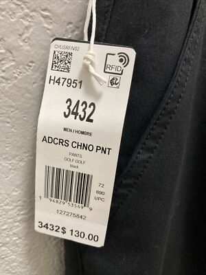 Adidas Adicross Chino Black Golf Pants Men W34 x L32 Tapered