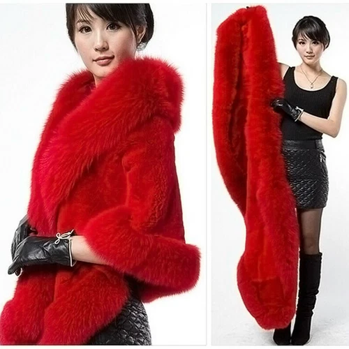 Faux Fur Long Shawl Stole Wrap Fluffy Scarf Cape Coat Warm Bridal Wedding Winter - Picture 16 of 20
