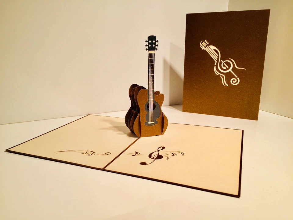 Tarjetas Pop Origami Guitarra Grande 3D Pop Up Tarjeta de Felicitación Cumpleaños Música Diversión en Blanco Foto 2 de 4