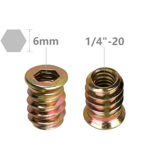 40 PCS 1/4"-20 x 15mm Furniture Screw in Nut Threaded Wood Inserts Bolt Fastener - Picture 5 of 6