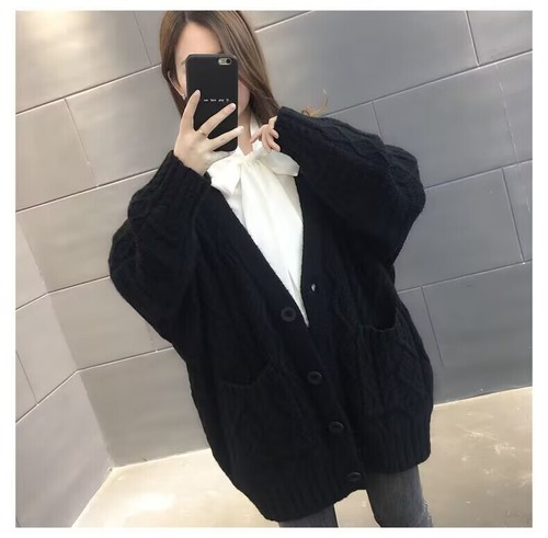 Autumn Women's Sweater Coat Loose Knit Cardigan Thickened Casual Button Oversize - Picture 22 of 30