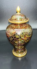 Dark Colored Vintage Cloisonne Enamel And Brass Ginger Jar With Blue Base 5 1/2