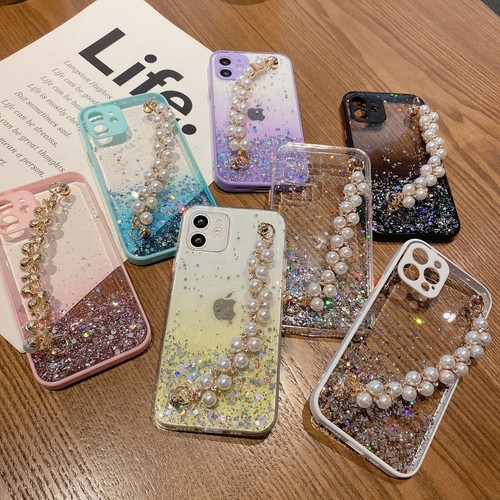 Girl's Bling Glitter Star Diamond Pearl Hand Chain Cover Gradient Clear Case - 第 5/16 張圖片