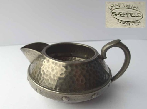 Arts & Crafts Stil Teekanne Hammerschlag CRAFTSMAN SHEFFIELD PEWTER F945 - Bild 13 von 14