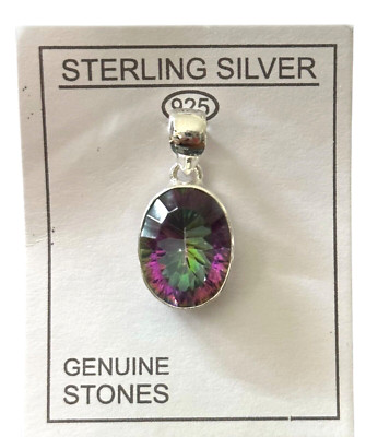 Sterlingsilber Anhänger - Mystik Quarz - lila grün rosa echter Stein - oval