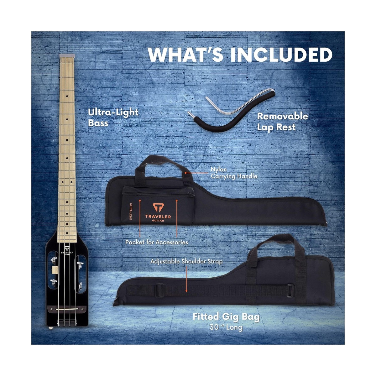 Traveler Guitar Ultra-light Electric Travel Bass Gloss Black Traveler Guitar Ultra-light Electric Travel Bass Gloss Black