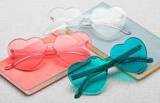 1 Pcs One Piece Round Heart Rimless Sunglasses Transparent Oversized Eyewear