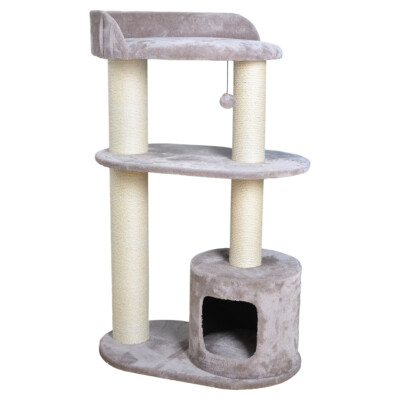 Kratzbaum Bedford EBI 127 cm grau mit Hütte, Kratzpfählen & Spielball