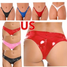 Womens Shiny Latex Wet Look Booty Shorts Low Rise Cheeky Hot Pants Panty