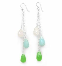 Three Teardrops Tiered Drop Earrings, Sea Green Combo