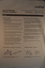CRUCIAL "GENERAL MEMORY MODULE INSTALLATION" MICRON computer INSTRUCTIONS 2007