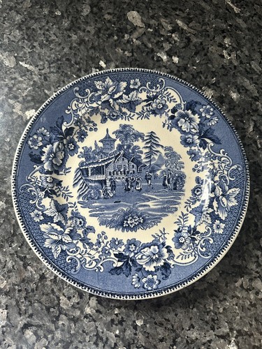 Avon Cottage Hughes & Sons 10" Blue Staffordshire England Vintage - Picture 2 of 5
